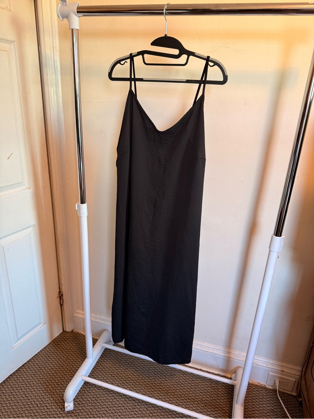 See You Monday Black Slip Midi Dress with Spaghetti Straps